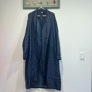 Vintage Oscar De La Renta loungewear navy diamond stained glass mid calf robe Lg